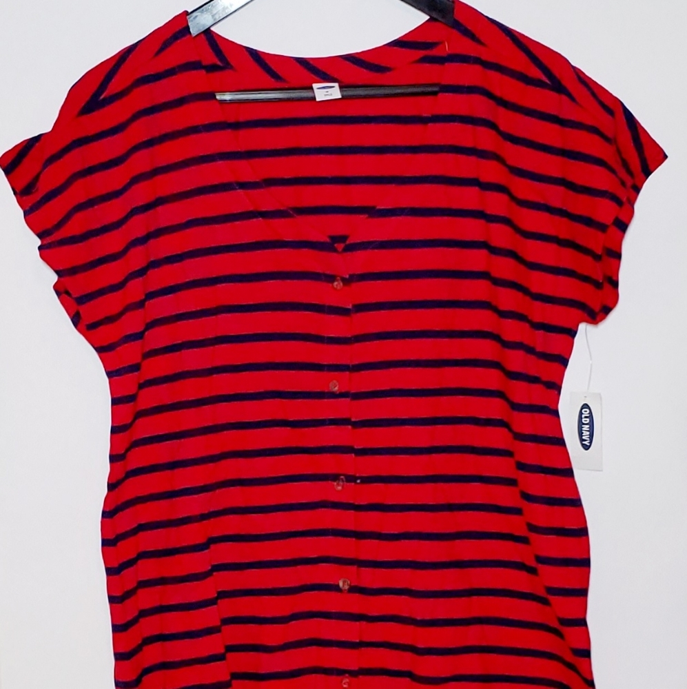 Striped Button Front V-Neck Tee - Picture 2 of 2